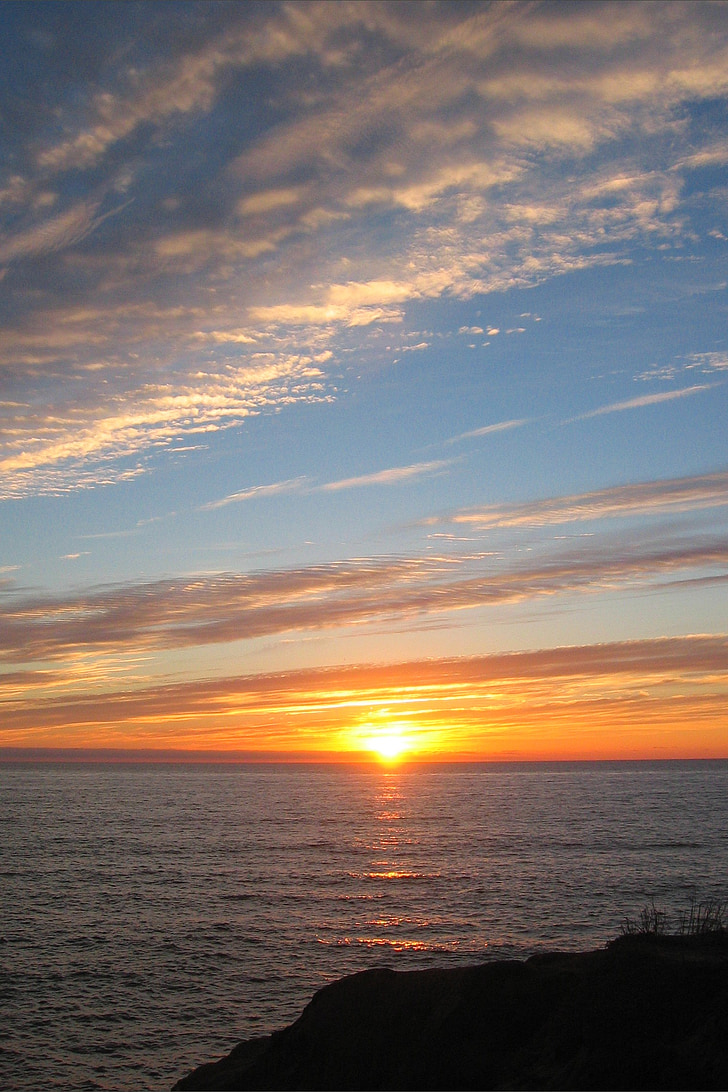 posta de sol, núvols, núvol, cel, Califòrnia, San diego, l'aigua