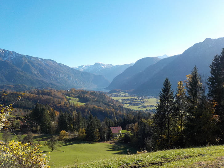 kalnai, kraštovaizdžio, ežeras, šiaudinis stogas, Dachstein, Austrija, Alpių