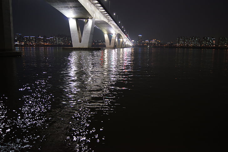 tiltas, Korėjos Respublika, Korėja, Seulas, vaizdas naktį, naktį vaizdas į Seulas, Han upė