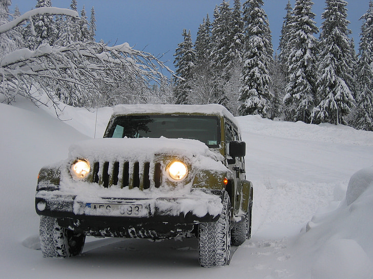 Jeep, invierno, nieve, coche, Automático, vehículo de tierra, transporte