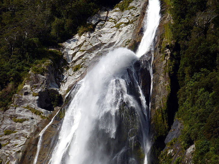 o Milford sound, Nova Zelândia, Cachoeira, água, montanha, natureza, Rio