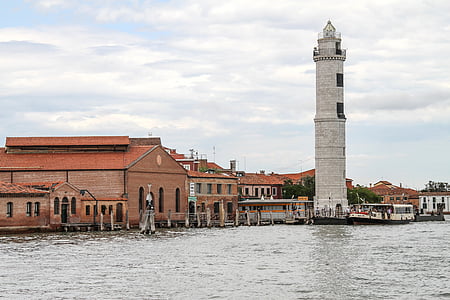 lighthouse, waterbus, vaporetto, murano, venice, channel, italy