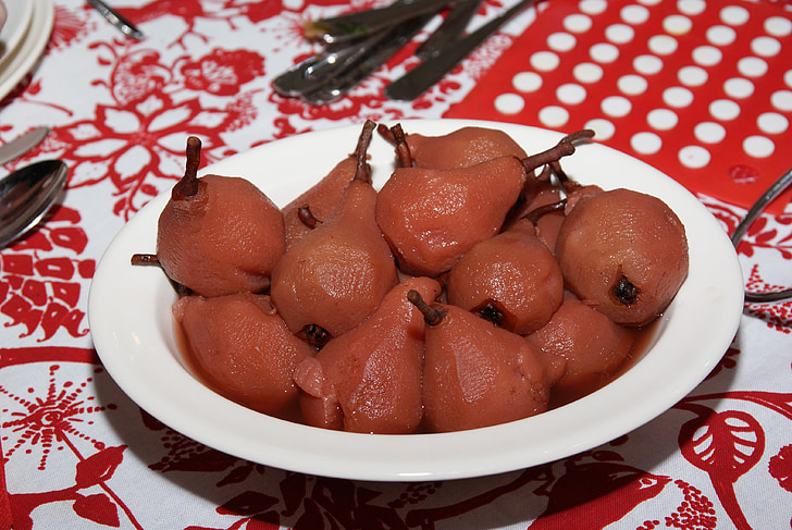 cooking pears, christmas dinner, pears, red, side dish