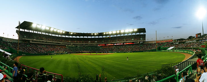 baseball, Stadium, legeplads, baseball field, græs, publikum, abstrakt