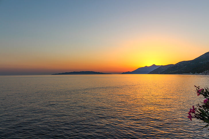 ηλιοβασίλεμα αργά, Δαλματία, Κροατία, ηλιοβασίλεμα φόντο, στη θάλασσα, ηλιοβασίλεμα, νερό