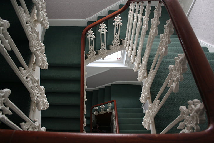 pa kāpnēm, margas, mājas, kāpnes, arhitektūra, koka