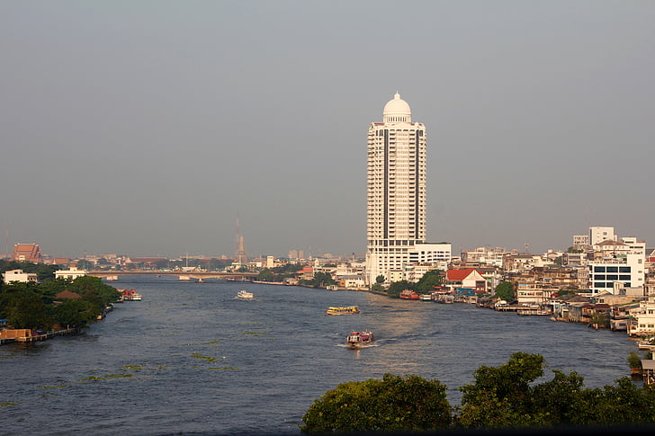 Bangkok, Thailand, skyskraper, elven, Asia, bygge, byen