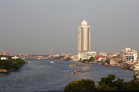 Bkk, Thaïlande, gratte-ciel, rivière, l’Asie, bâtiment, ville