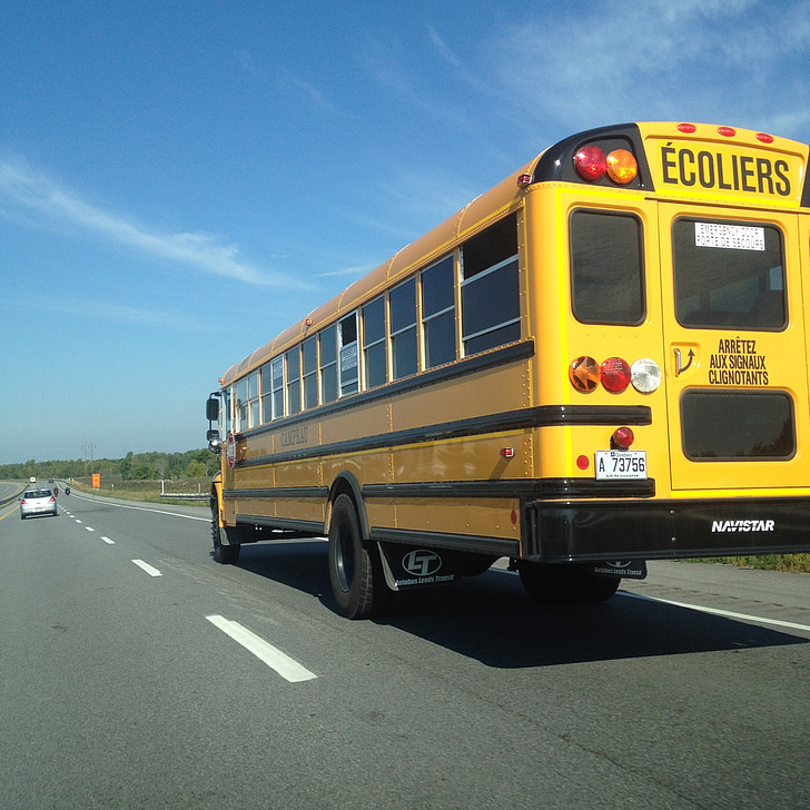 schoolbus, Canada, snelweg, weg, reis, reizen, zomer