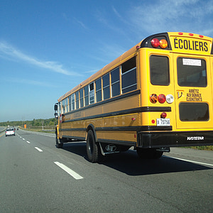 ônibus escolar, Canadá, autoestrada, estrada, viagem, viagens, Verão