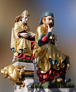 arte, Figura, estátua, dourado, bela fonte, Nuremberg, idade média