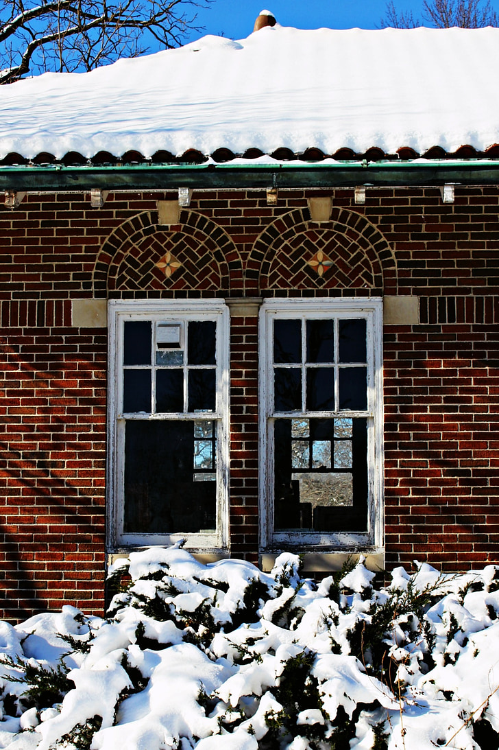 neve, tijolo, edifício, abandonado, Windows, arquitetura, Inverno