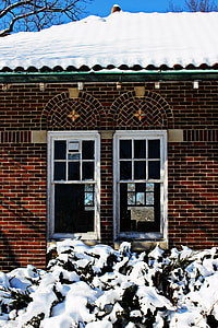 sneeuw, baksteen, gebouw, verlaten, Windows, het platform, winter