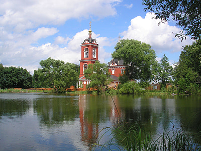 Rusia, Iglesia, cielo, nubes, paisaje, Scenic, Lago