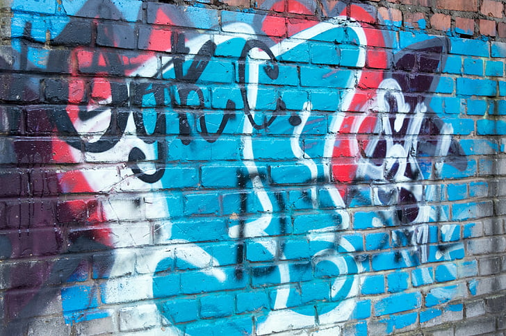 Graffiti, art de la rue, art, mur, Figure, Résumé, bleu
