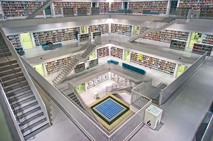 Stuttgart, Perpustakaan kota, Ruang Milanese, modern, arsitektur, bangunan, dalam
