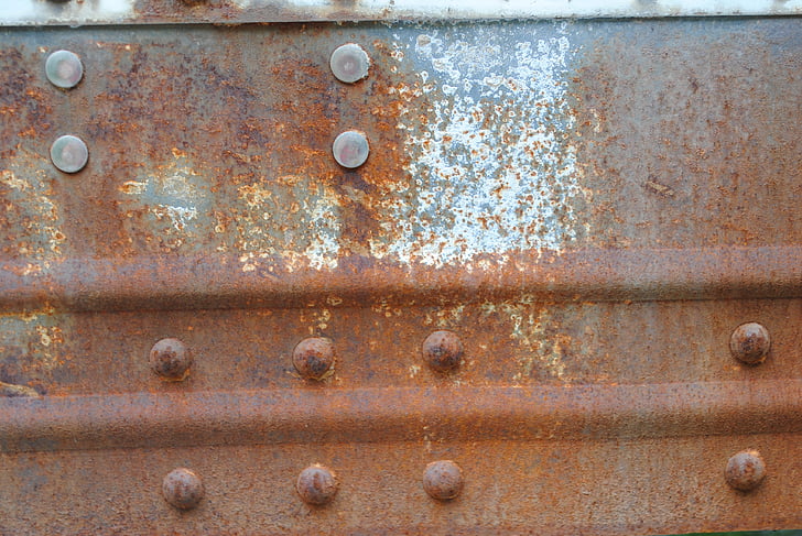 texture, rust, brown, blue, peeling paint, bolts, metal