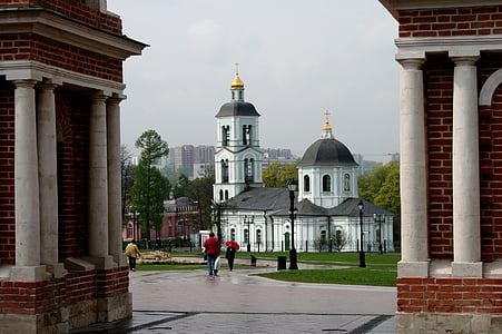 교회, 건물, 대성당, 하얀, 돔, 벨 타워, 붉은 벽돌 벽
