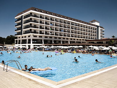 plaukimo baseinas lauke, Viešbutis, atostogų, Turkija, vandens, baseinas, jūra
