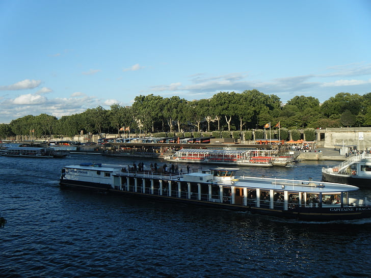 floden seine, Bridge, Paris, Frankrike, floden, fartyg, transporter på inre vattenvägar