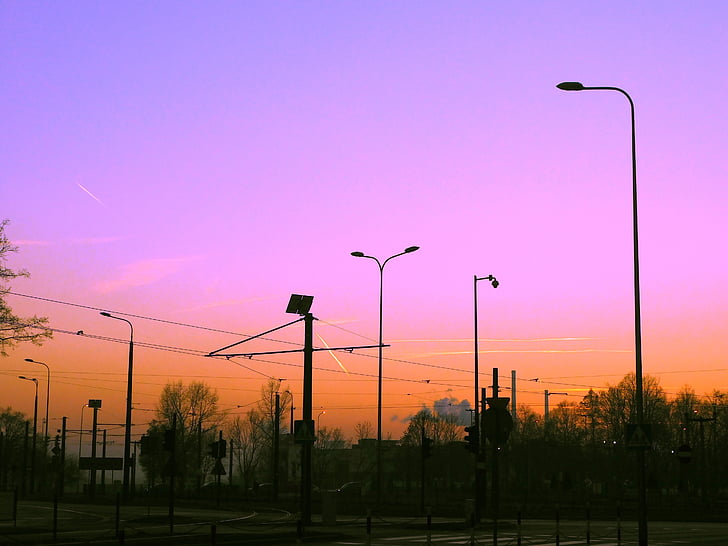 city, sunset, roundabout, abendstimmung, twilight, sky, dusk