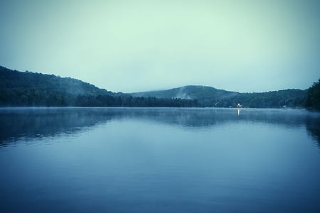 mountain, view, body, water, lake, nature, forest