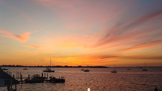 florida, sunset, sea, red, sky, afterglow, evening sky