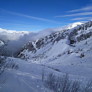 Гора, взимку, сніг, холодної, мальовничі, лижні, Альпійська