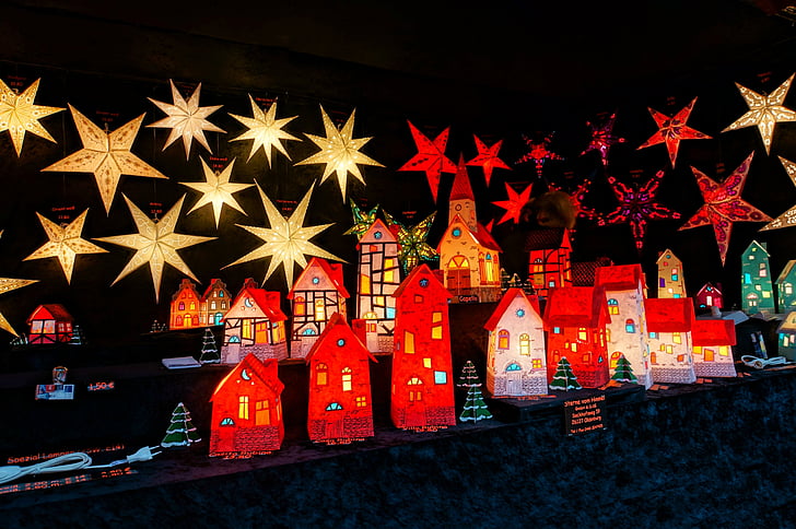 christmas market, lights, star, market, lighting, advent, christmas
