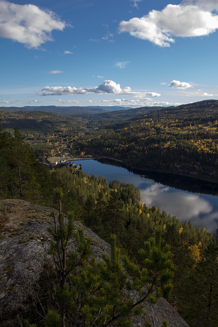 Telemark, Norvēģija, meža, debesis, kalns, ūdens, Egle, priede