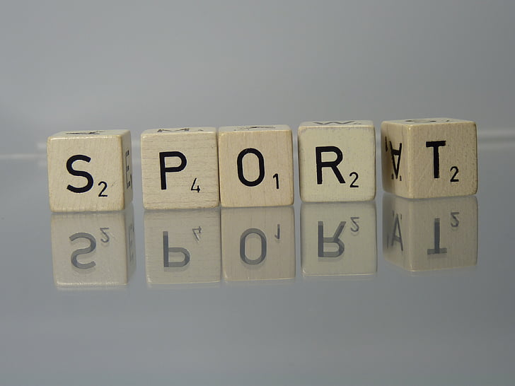 Sport, Scrabble, tekst, lustro, kości, litery