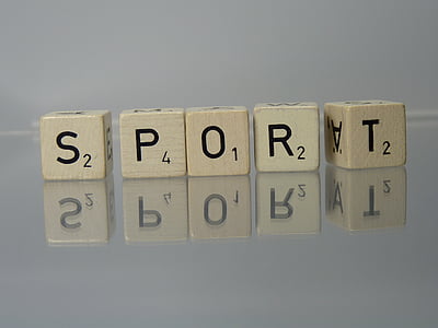 Sport, Scrabble, tekst, spejl, terninger, bogstaver