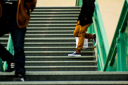 järgmiselt., trepid, inimesed, kõndimine, Urban, City, mood