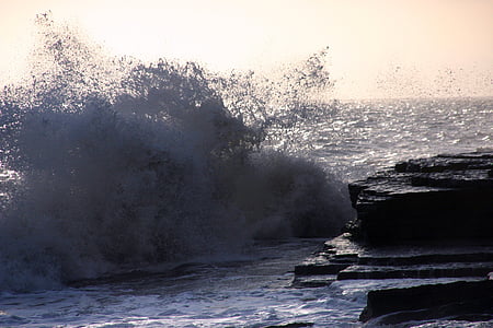 poder, oceano, quebra onda, mar, rocha, azul, natureza