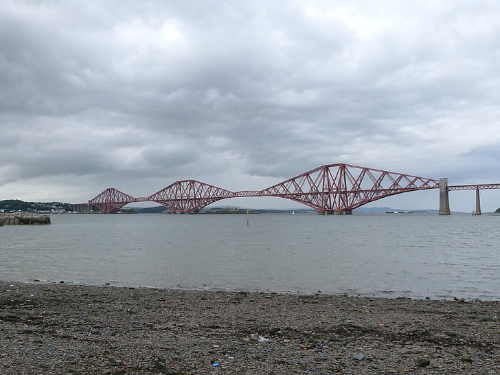 forth road bridge, scotland, water, bridge, rail, railway bridge
