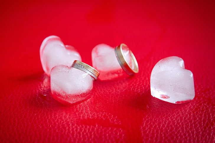 ice, frozen, cold, ice cubes, wedding, rings