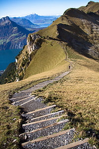 trilha de montanha, trilha, escadas, gradualmente, fronalpstock, montanha, Cordilheira