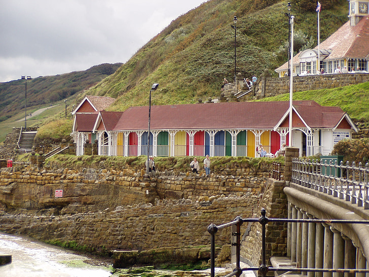 Beach cottage, colorat, Anglia, culoare, plajă, mare, coasta