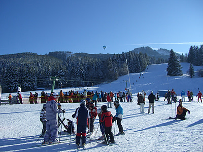 Ski lessen, Kinder skicursus, ski-instructeurs, Skiën, winter, wit, blauw