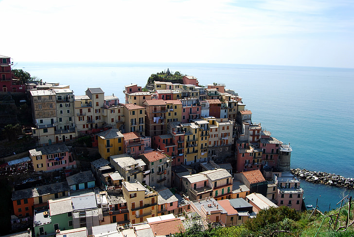 Cinque terre, Liguria, hus, sjøen, fjell, farger, Manarola
