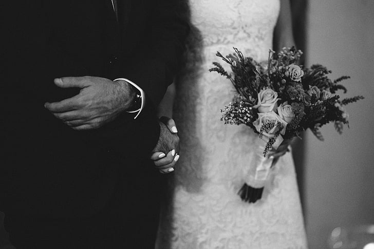 люди, человек, женщина, жених, невеста, держаться за руки, платье