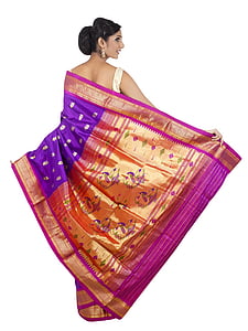 paithani saree, paithani silke, indisk kvinne, mote, modell, tradisjonelle klut, bryllup saree
