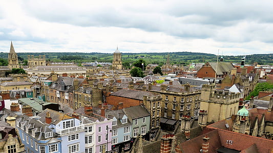 Oxford, město, střechy, Univerzita, Oxfordshire, historické, Panoráma města