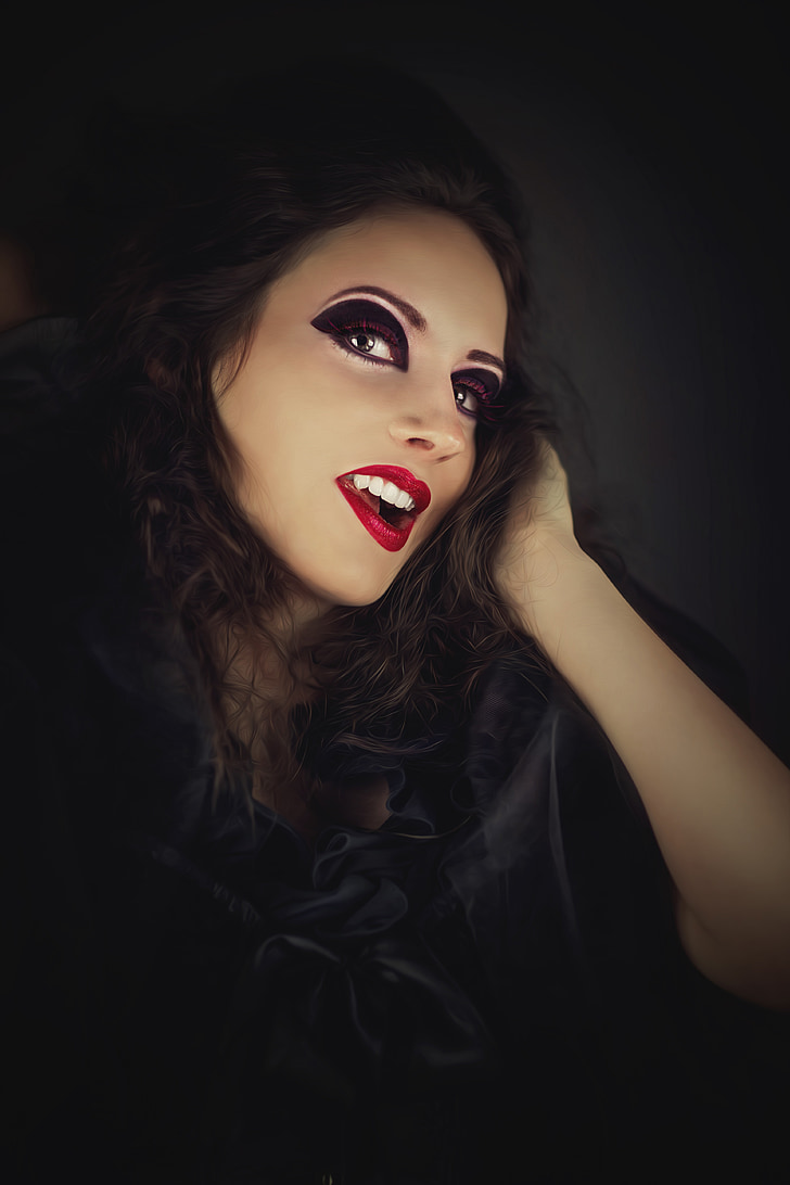 woman, vampire, girl, the witch, black, gothic, makeup