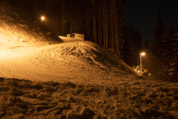 Tyrol, musim dingin, salju, es, jalan, Hill, malam