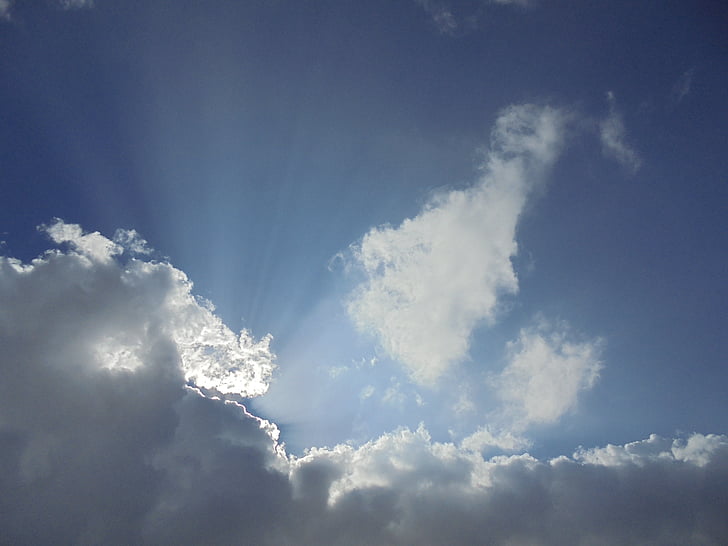 clouds, sunbeams, rays, sky, blue, nature, weather