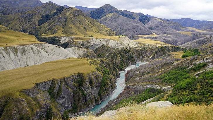 Skippers canyon, lövés, mint folyó, Új-Zéland, Queenstown, hegyek, Canyon, rock