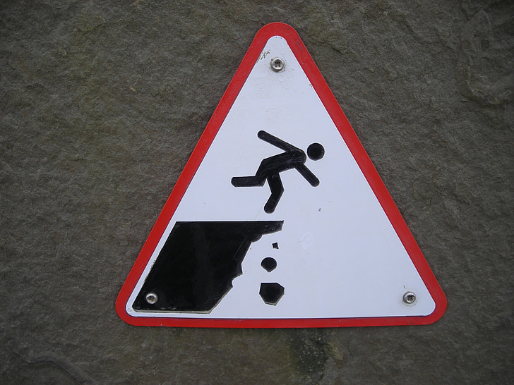 cliff, sign, danger, slip