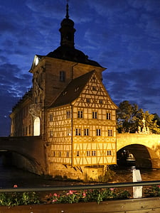Bamberg, rådhus, fachwerkhaus, Arch, Island city hall, arkitektur, Bayern
