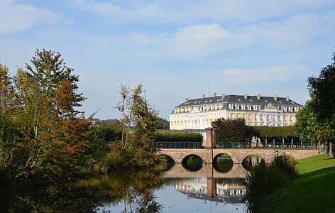 Castle, barokk, Brühl, kert, tó, Park, növény